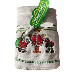 Sesame Street Christmas Hand Towels Set of 2 Elmo Big Bird Holiday Kitchen Bath